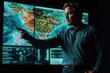 © Maria - Confident weather presenter explaining forecast with animated maps on a digital screen