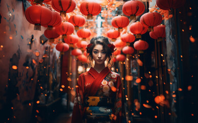 Wall Mural - the beauty of cultural festivals or promoting travel experiences in East Asia. It highlights the delicate harmony between traditional art and modern photography.