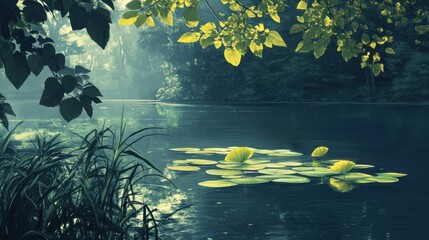 Poster - Serene Lake in Misty Forest: A Tranquil Escape