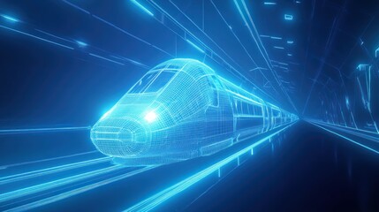 Wall Mural - Futuristic High-Speed Train in a Neon Tunnel