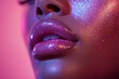 © AI Duke - Close up of Woman s Glittery Lips and Face Pink and Purple Sparkle Makeup