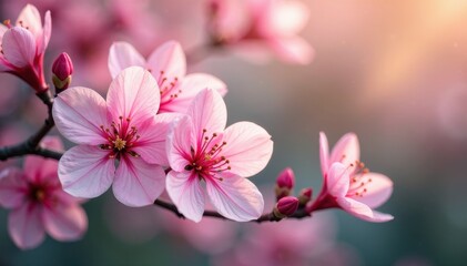 Poster - Soft pink blossoms, lush petals, vibrant background, vibrant, background