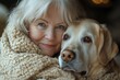 © AI04 - A joyful mature woman warmly hugging her Labrador