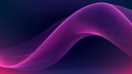 Fototapete - Experience a modern and sleek visual marvel with a dark background featuring a dynamic pink and purple wave made of intricate, blurred lines. The gradient from dark blue to black creates a captivating