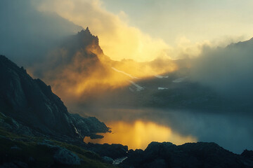 Wall Mural - sunset in the mountains