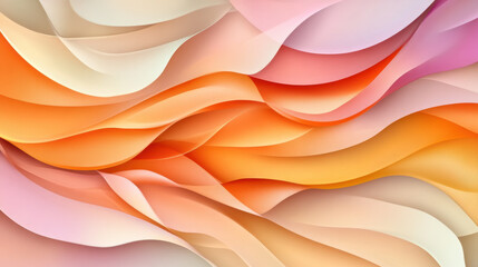 Wall Mural - Abstract sunrise gradient with bold orange merging into soft pink and cream tones, creating fluid, layered wave pattern. smooth curves and warm hues evoke sense of calm and warmth