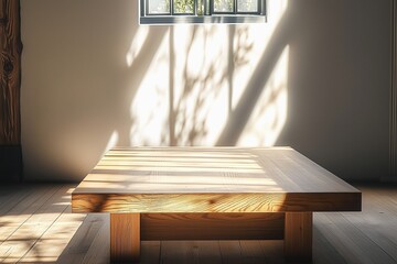 Wall Mural - wooden table for displaying in a room with beautiful sunlight