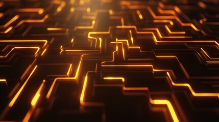 A maze-like network of glowing lines and shapes