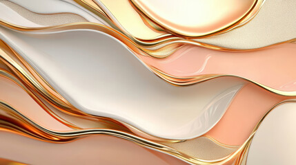 Wall Mural - Fluid metallic textures blend seamlessly in this abstract background, featuring soft gold, peach, and ivory tones. smooth, flowing design creates luxurious and elegant aesthetic