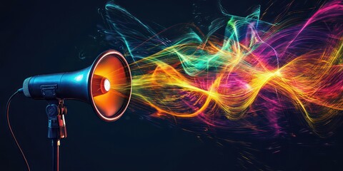 Wall Mural - a close-up of a megaphone with colorful sound waves emanating from it.