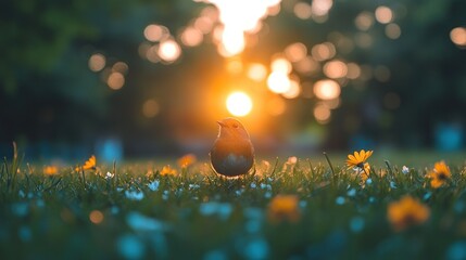 Canvas Print - Sunset Bird in Meadow