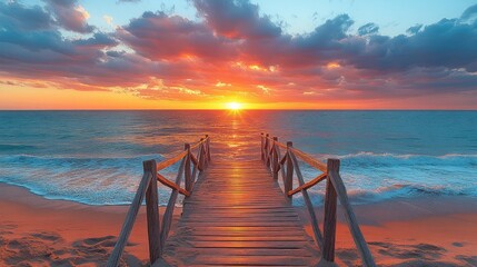 Canvas Print - Sunset Beach Pier Walkway