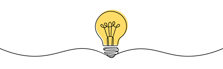 Wall Mural - Light bulb continuous one line drawing. Lightbulb in simple linear style. Idea, brainstorm concept. Vector illustration.