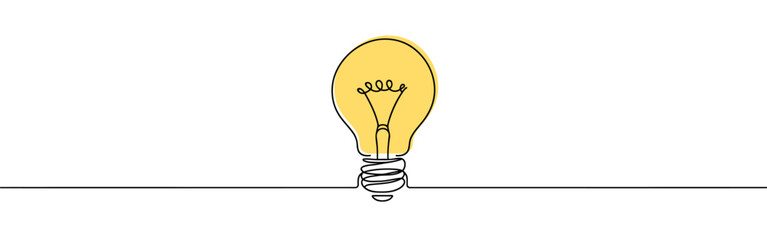 Wall Mural - Light bulb continuous one line drawing. Lightbulb in simple linear style. Idea, brainstorm concept. Vector illustration.