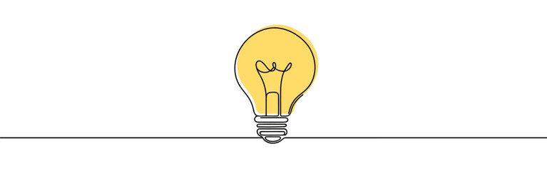 Wall Mural - Light bulb continuous one line drawing. Lightbulb in simple linear style. Idea, brainstorm concept. Vector illustration.