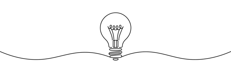 Wall Mural - Light bulb continuous one line drawing. Lightbulb in simple linear style. Idea, brainstorm concept. Vector illustration.