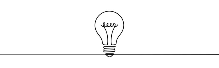 Wall Mural - Light bulb continuous one line drawing. Lightbulb in simple linear style. Idea, brainstorm concept. Vector illustration.