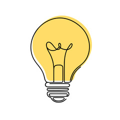 Wall Mural - Light bulb continuous one line drawing. Lightbulb in simple linear style. Idea, brainstorm concept. Vector illustration.