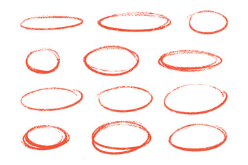 Wall Mural - crayon highlight set with chalk textured red frames. rough oval shapes display uneven strokes, layer