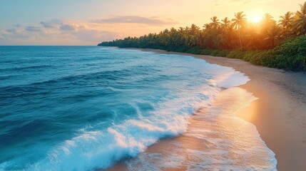 Canvas Print - Tropical Beach Sunset Waves Aerial