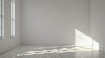 Wall Mural - Minimal blank white room with sunlight shadow.