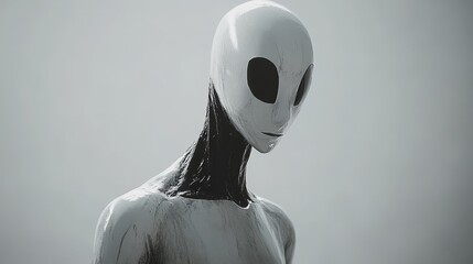 Wall Mural - A white and black alien with a face and a head