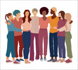 © melita - Group of multicultural women embracing. Diversity - inclusion - equality - girl power or empowerment concept.  International women s day. Isolated