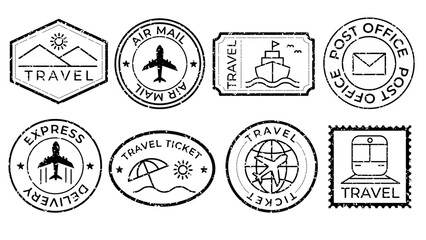 Wall Mural - png vintage travel-themed stamp designs , set on transparent background