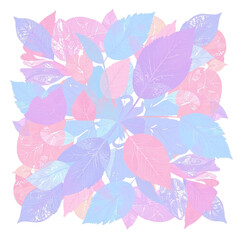 Wall Mural - Pastel-colored leaves arranged in a square composition against a cut out background.