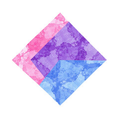 Wall Mural - Abstract diamond shape with pink, purple and blue watercolor textures on a cutout background.