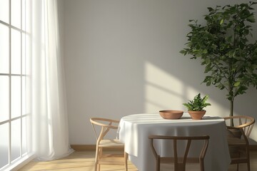 Wall Mural - Sunlight streams into minimalist dining room