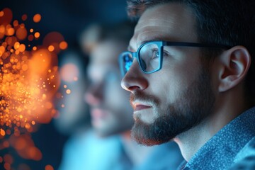 man with glasses looking at code