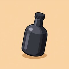 Wall Mural - An animated image of a black bottle with a black stripe on the side. The background is a sand beige color, adding depth and contrast.