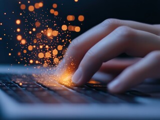 hand Typing on Glowing keyboard