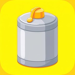 Wall Mural - An chunky image of a silver canister with a yellow handle. The background is a vibrant yellow color, adding depth and contrast.