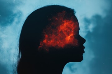 silhouette of woman's head with galaxy inside