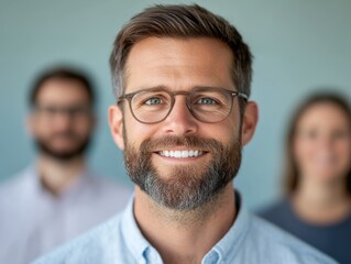 Canvas Print - portrait of a smiling man with colleagues in background