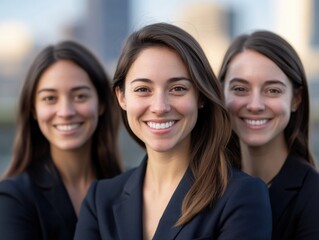 Canvas Print - three smiling women in business attire outdoors