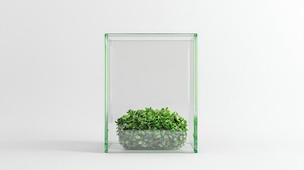 Green Plant In Glass Box Against White Background