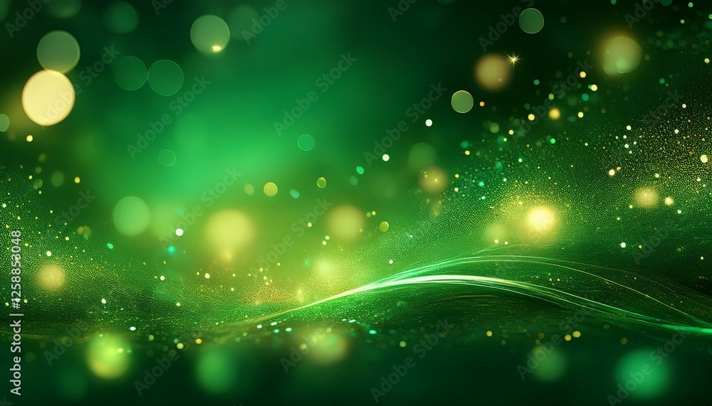 vibrant green abstract background with glowing particles and bokeh ...