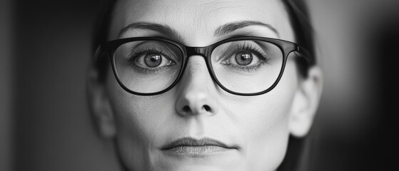 Wall Mural - woman wearing glasses in black and white