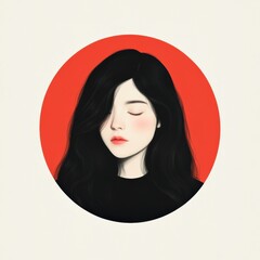 Wall Mural - Illustration of a woman with eyes closed on a red circle