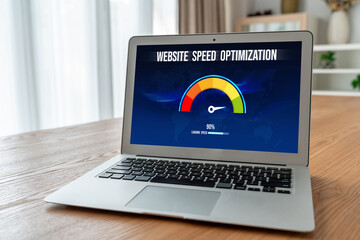 Wall Mural - computer software evaluating website loading speed. concept of improving website loading speed snugl