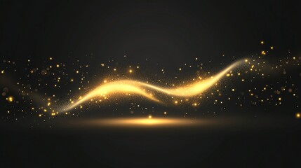 Swirling gold particles illuminate a dark background in a captivating display of light and movement