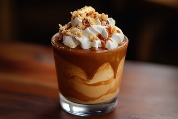 Canvas Print - Delicious caramel dessert in a glass topped with whipped cream