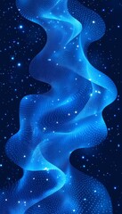 Wall Mural - abstract blue energy wave, digital flowing lines with luminous particles in dark space