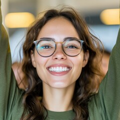 Wall Mural - Young Woman Smiling Wearing Glasses