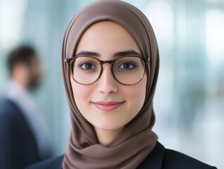 Canvas Print - portrait of woman wearing hijab and glasses