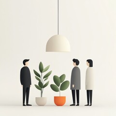 Sticker - people and plants under a minimalist lamp