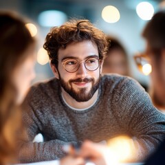 Wall Mural - Man with glasses in meeting at work